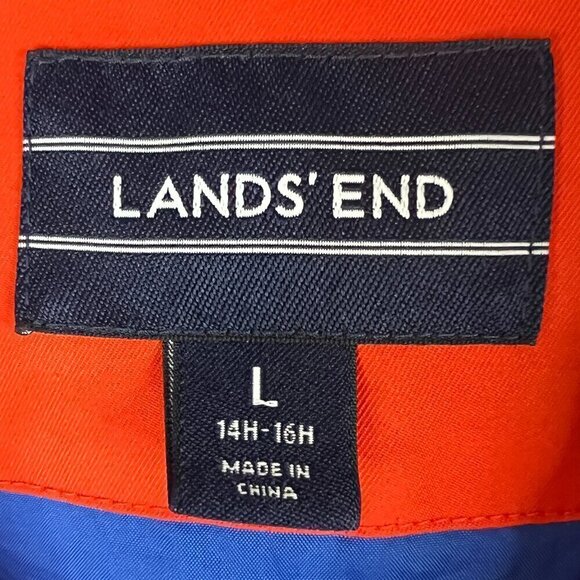 Land's End Boy's Orange & Navy Light Insulated Hooded Jacket Coat Size L (14-16) - Picture 2 of 8
